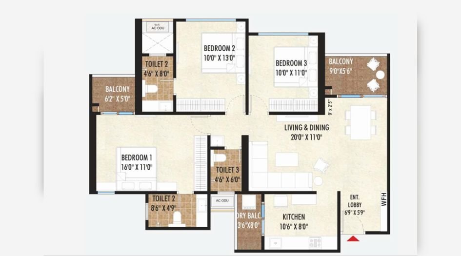 Excellaa-Codename-ToTT- FLoor-Plan-3 BHK-B